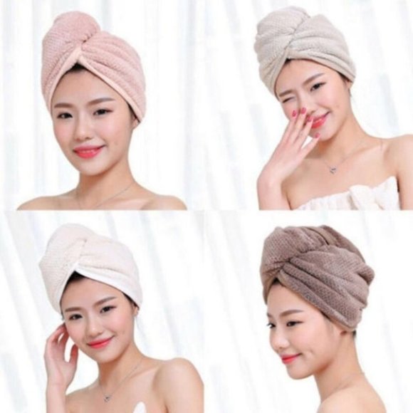 (Set of 4) 2 Microfiber Hair Towel Wraps+ 1 Spa Headband+ 1 Shower Puff - Picture 3 of 9